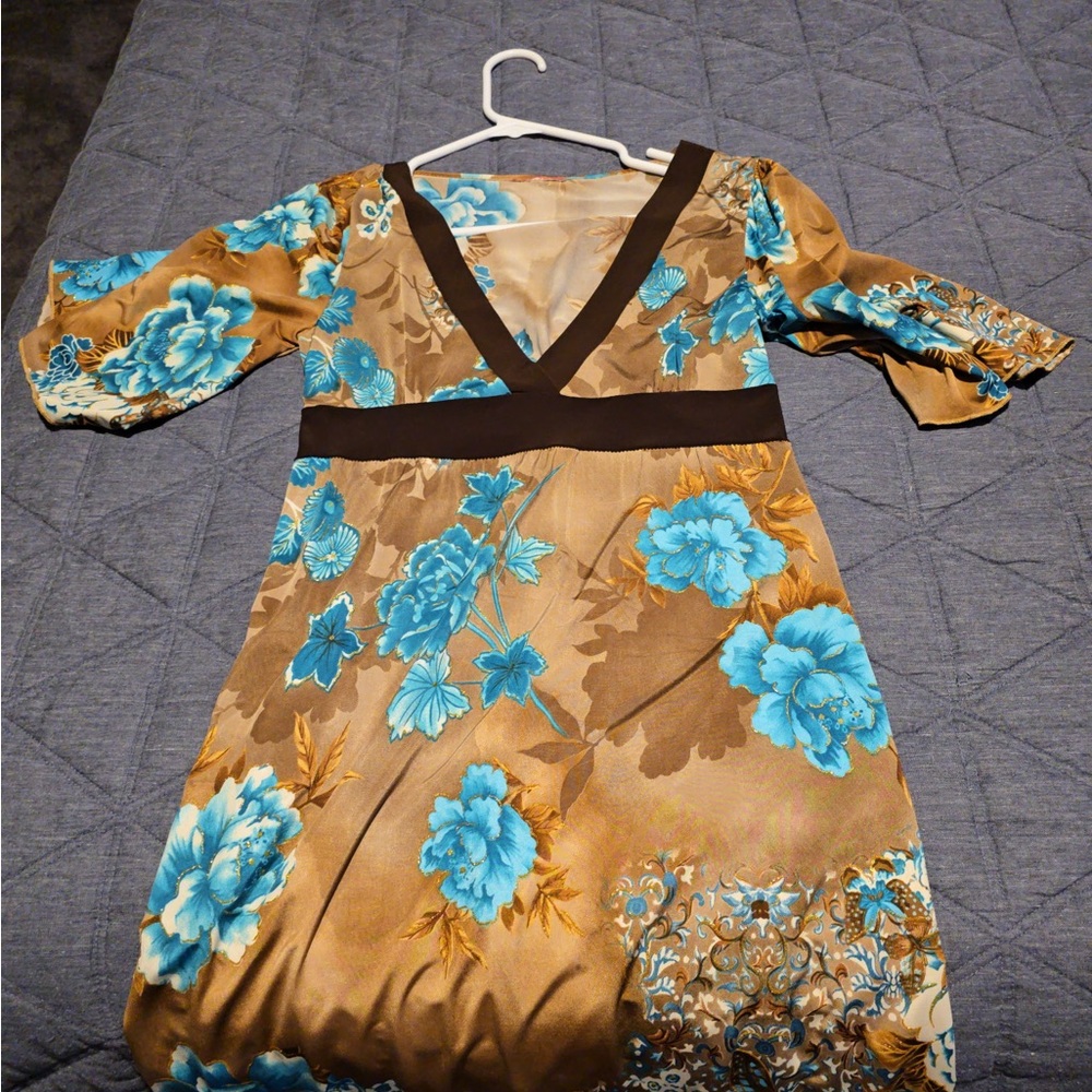 Floral  Dress with Blue Accents